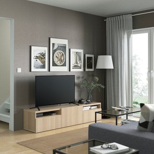 Ikea BESTÅ - TV bench, white stained oak effect/Lappviken white stained oak effect, 180x42x39 cm