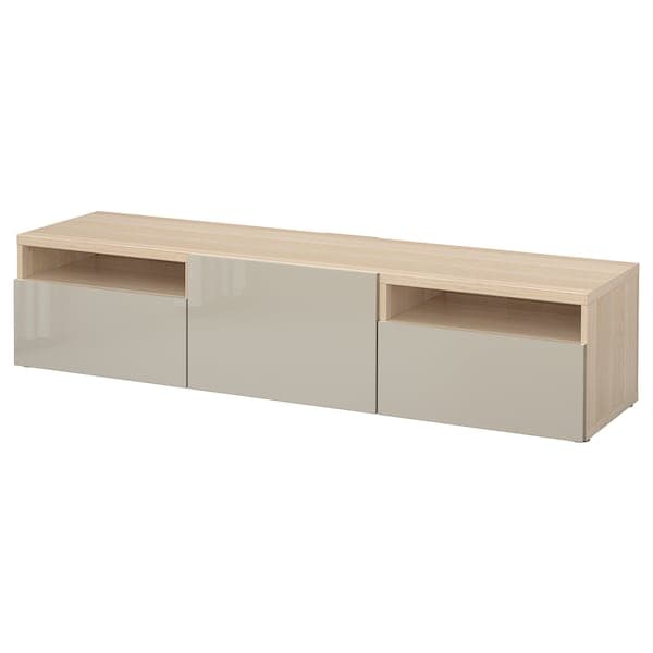 BESTÅ TV cabinet - oak effect with white/Selsviken glossy/beige stain 180x42x39 cm , 180x42x39 cm - best price from Maltashopper.com 29328610