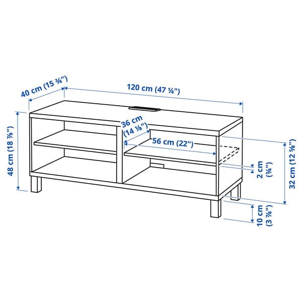 Ikea BESTÅ - TV bench, white stained oak effect, 120x40x48 cm