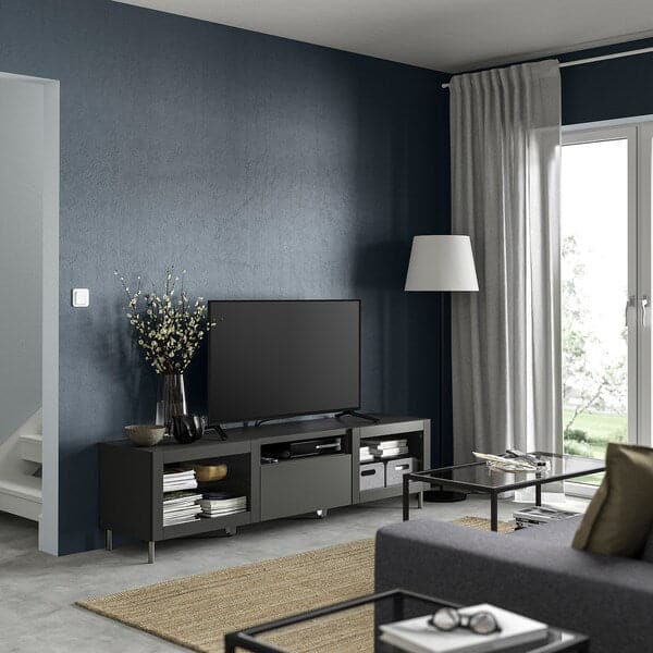 BESTÅ - TV bench, dark grey Lappviken/Sindvik dark grey, 180x42x48 cm - best price from Maltashopper.com 89555690