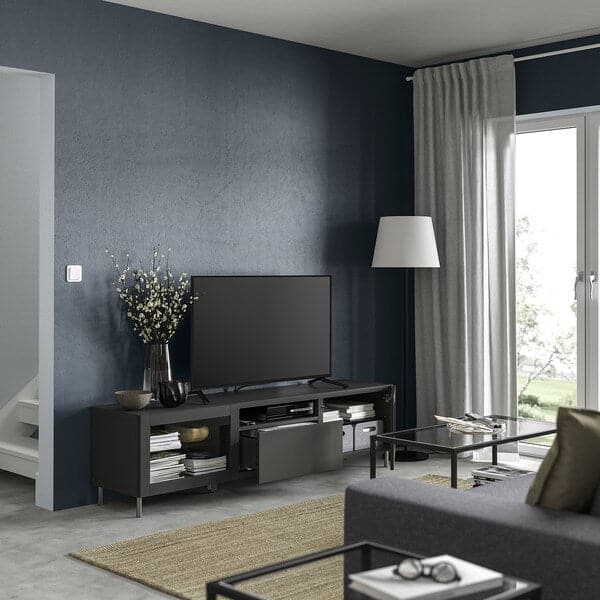 Ikea BESTÅ - TV bench, dark grey Lappviken/Sindvik dark grey, 180x42x48 cm