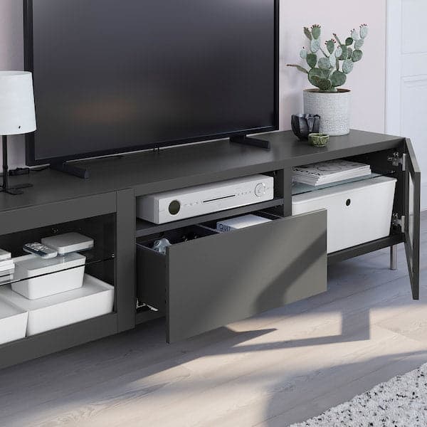 Ikea BESTÅ - TV bench, dark grey Lappviken/Sindvik dark grey, 180x42x48 cm
