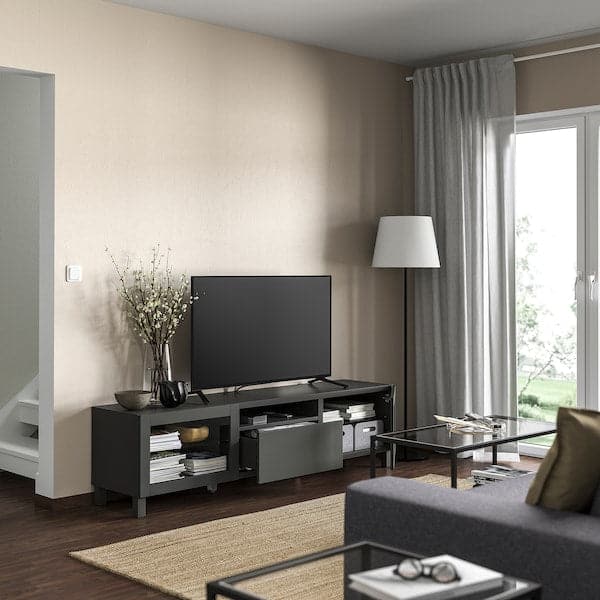 Ikea BESTÅ - TV bench, dark grey/Lappviken/Stubbarp dark grey, 180x42x48 cm