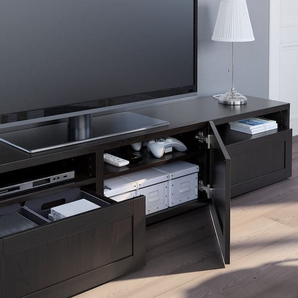 BESTÅ TV cabinet - brown-black/Hanviken brown-black 180x42x39 cm - Premium Entertainment Centers & TV Stands from Ikea - Just €276.99! Shop now at Maltashopper.com