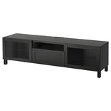BESTÅ TV bench, black-brown/Hanviken/Stubbarp black-brown clear glass, 180x42x48 cm