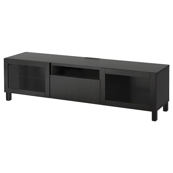 Ikea BESTÅ - TV bench, black-brown/Lappviken/Stubbarp black-brown clear glass, 180x42x48 cm