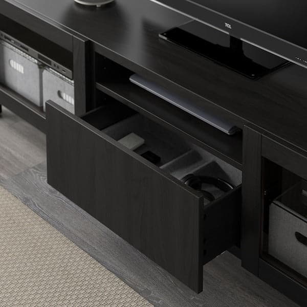 BESTÅ - TV bench, black-brown/Lappviken/Stubbarp black-brown clear glass, 180x42x48 cm - best price from Maltashopper.com 19398929