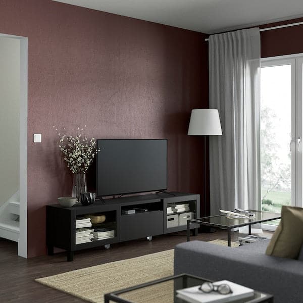 Ikea BESTÅ - TV bench, black-brown/Lappviken/Stubbarp black-brown clear glass, 180x42x48 cm