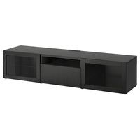 BESTÅ - TV bench, black-brown/Lappviken black-brown clear glass, 180x42x39 cm - best price from Maltashopper.com 69398917