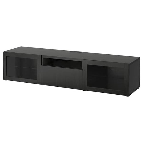 BESTÅ - TV bench, black-brown/Lappviken black-brown clear glass, 180x42x39 cm