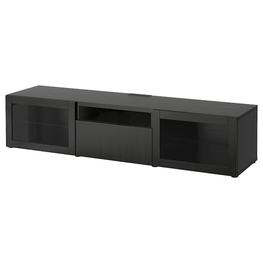 Ikea BESTÅ - TV bench, black-brown/Lappviken black-brown clear glass, 180x42x39 cm