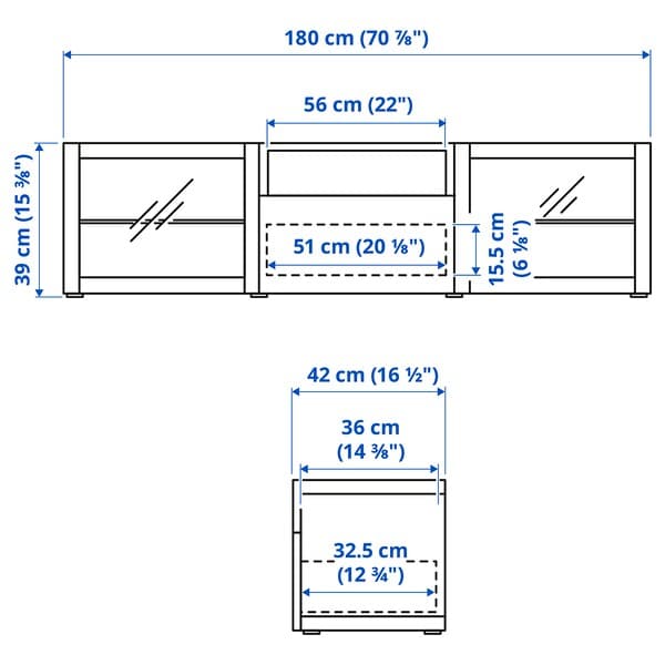 Ikea BESTÅ - TV bench, black-brown/Lappviken black-brown clear glass, 180x42x39 cm
