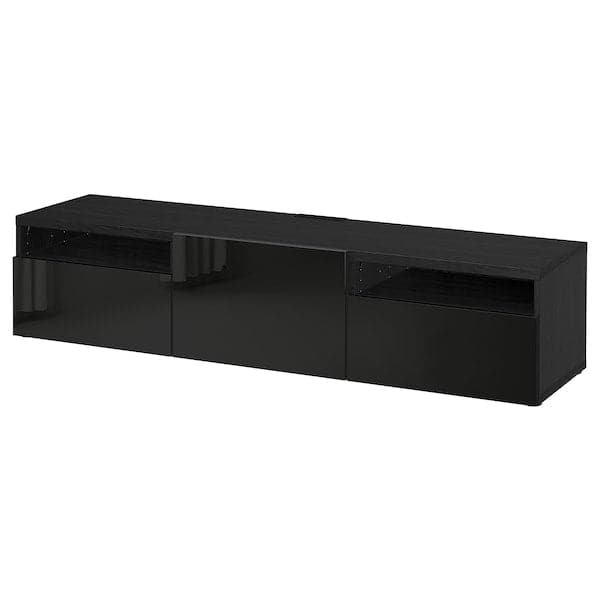 BESTÅ - TV bench, black-brown/Selsviken high-gloss/black, 180x42x39 cm - best price from Maltashopper.com 09328569