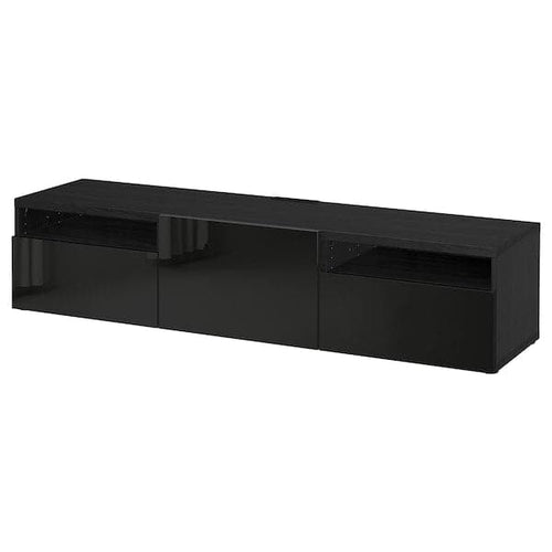 BESTÅ - TV bench, black-brown/Selsviken high-gloss/black, 180x42x39 cm