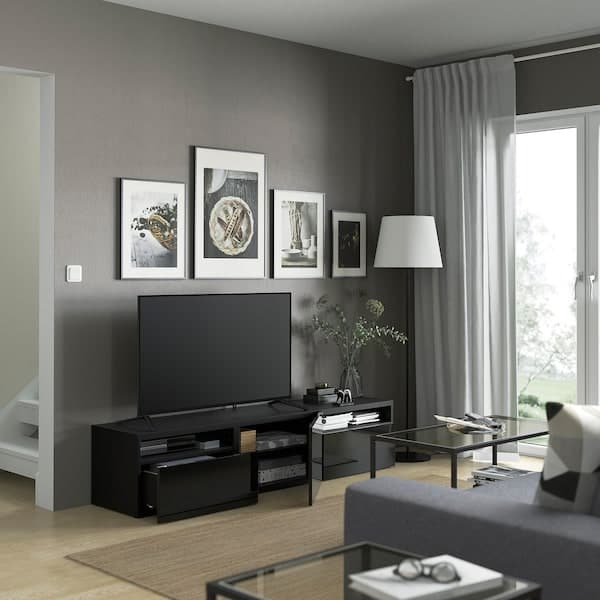 Ikea BESTÅ - TV bench, black-brown/Selsviken high-gloss/black, 180x42x39 cm