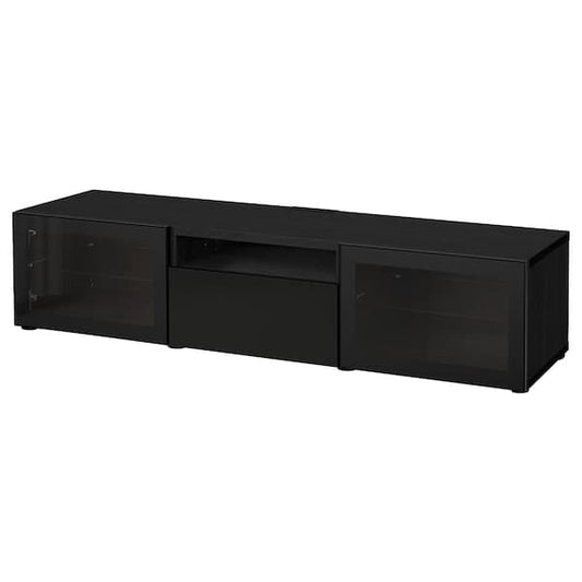 Ikea BESTÅ - TV bench, black-brown/Selsviken high-gloss/black clear glass, 180x42x39 cm