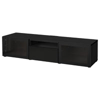 BESTÅ - TV bench, black-brown/Selsviken high-gloss/black clear glass, 180x42x39 cm - best price from Maltashopper.com 29329332
