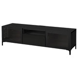 BESTÅ TV bench, black-brown/Selsviken/Nannarp high-gloss/black clear glass, 180x42x48 cm