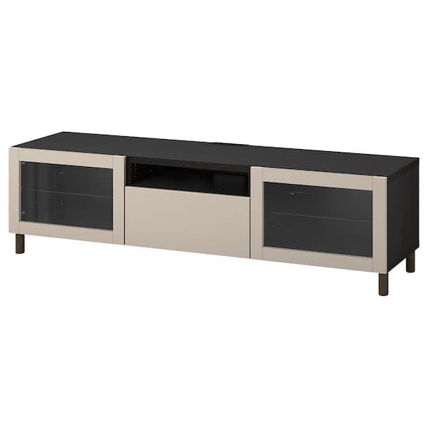 BESTÅ - TV bench, black-brown Sindvik/Lappviken/Mejarp light grey/beige, 180x42x48 cm - best price from Maltashopper.com 09420370
