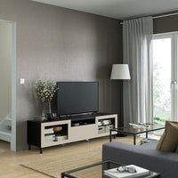 BESTÅ - TV bench, black-brown Sindvik/Lappviken/Mejarp light grey/beige, 180x42x48 cm - best price from Maltashopper.com 99435918