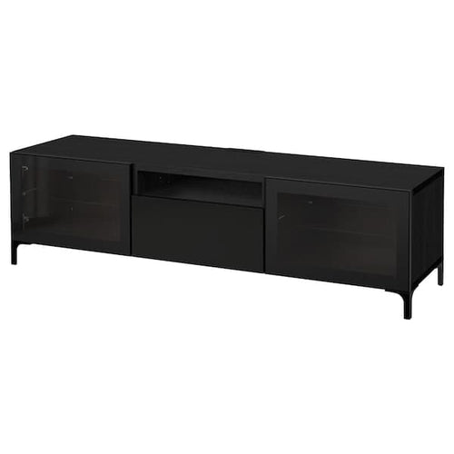 BESTÅ - TV bench, black-brown/Selsviken/Nannarp high-gloss/black clear glass, 180x42x48 cm
