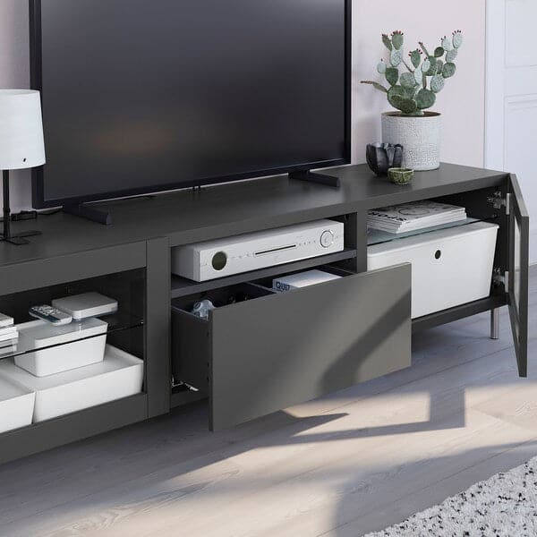 Ikea BESTÅ - TV bench, dark grey Lappviken/Sindvik dark grey, 180x42x48 cm