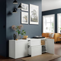 BESTÅ - Storage combination with drawers, white/Hanviken white, 180x42x65 cm - best price from Maltashopper.com 09325189
