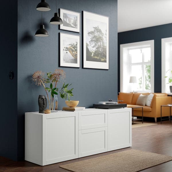 BESTÅ - Storage combination with drawers, white/Hanviken white, 180x42x65 cm - best price from Maltashopper.com 09325189