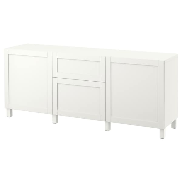 BESTÅ - Storage combination with drawers, white/Hanviken/Stubbarp white, 180x42x74 cm - best price from Maltashopper.com 09195625