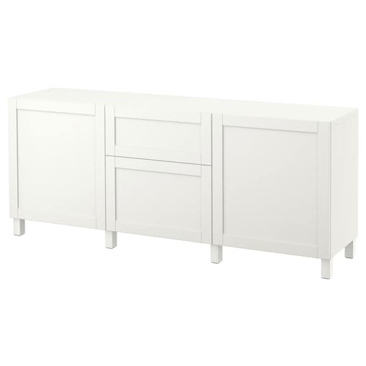BESTÅ - Storage combination with drawers, white/Hanviken/Stubbarp white, 180x42x74 cm - best price from Maltashopper.com 09195625