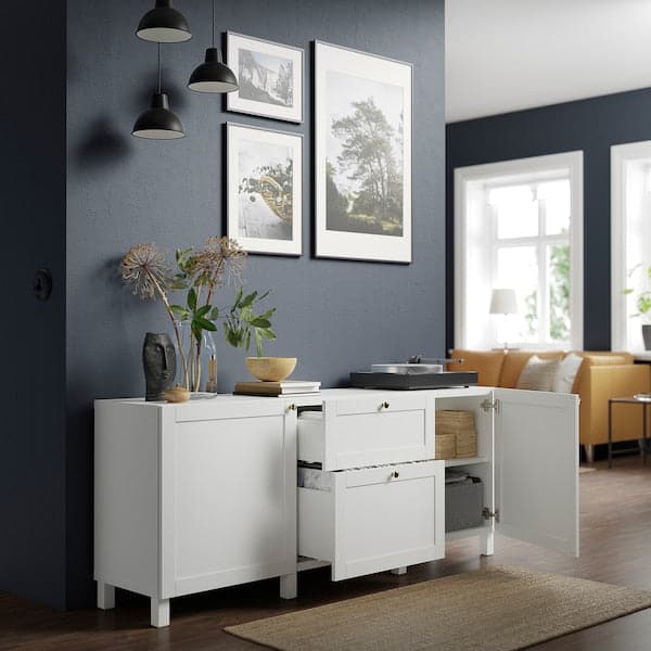 BESTÅ - Storage combination with drawers, white/Hanviken/Stubbarp white, 180x42x74 cm - best price from Maltashopper.com 09195625