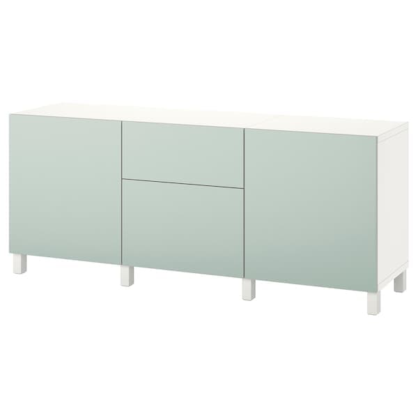Ikea BESTÅ - Storage combination with drawers, white/Hjortviken pale grey-green, 180x42x74 cm
