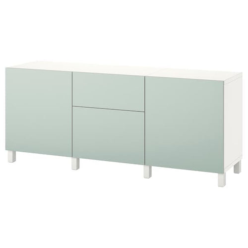 BESTÅ - Storage combination with drawers, white/Hjortviken pale grey-green, 180x42x74 cm