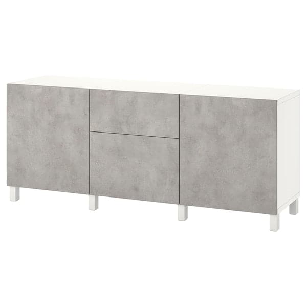 BESTÅ - Storage combination with drawers, white Kallviken/light grey concrete effect, 180x42x74 cm