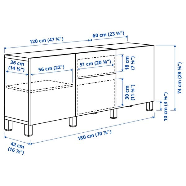 Ikea BESTÅ - Storage combination with drawers, white Kallviken/light grey concrete effect, 180x42x74 cm