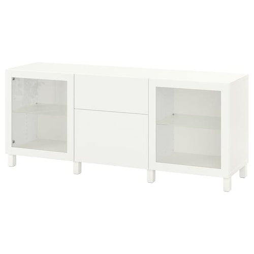 BESTÅ - Storage combination with drawers, white Lappviken/Sindvik/Stubbarp white clear glass, 180x42x74 cm