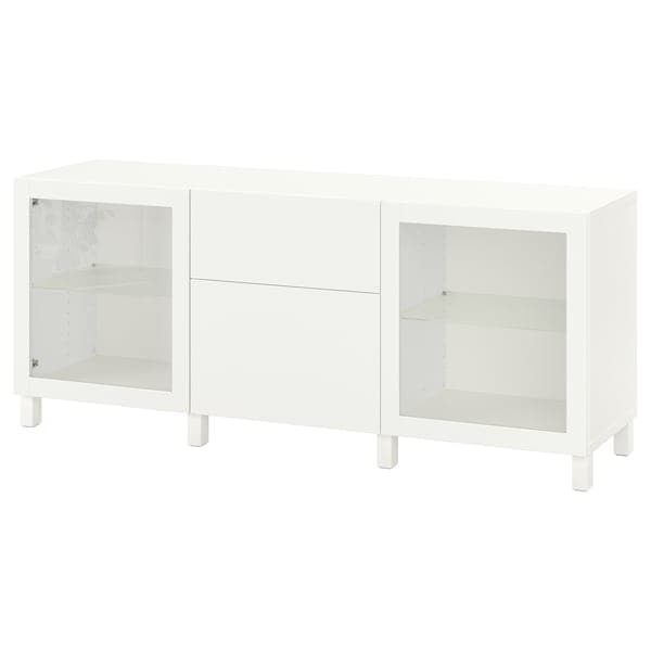 BESTÅ - Storage combination with drawers, white Lappviken/Sindvik/Stubbarp white clear glass, 180x42x74 cm