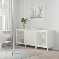 BESTÅ - Storage combination with drawers, white Lappviken/Sindvik/Stubbarp white clear glass, 180x42x74 cm - best price from Maltashopper.com 29412675
