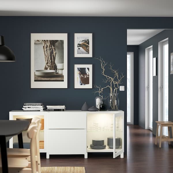 BESTÅ - Storage combination with drawers, white Lappviken/Sindvik/Stubbarp white clear glass, 180x42x74 cm - best price from Maltashopper.com 29412675