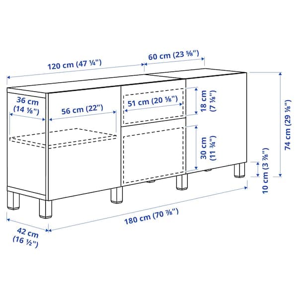 Ikea BESTÅ - Storage combination with drawers, white Lappviken/Sindvik/Stubbarp white clear glass, 180x42x74 cm