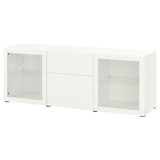 BESTÅ - Storage combination with drawers, white Lappviken/Sindvik white clear glass, 180x42x65 cm - best price from Maltashopper.com 09325108