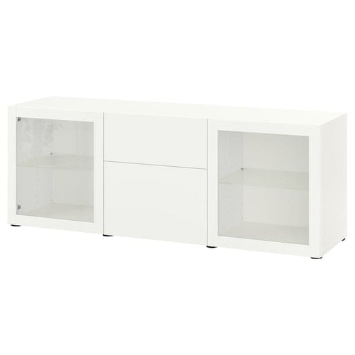 BESTÅ - Storage combination with drawers, white Lappviken/Sindvik white clear glass, 180x42x65 cm