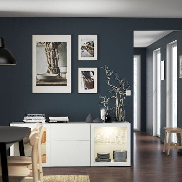 Ikea BESTÅ - Storage combination with drawers, white Lappviken/Sindvik white clear glass, 180x42x65 cm