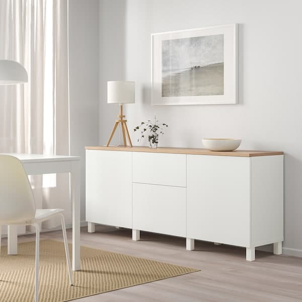 BESTÅ - Storage combination with drawers, white/Lappviken/Stubbarp white, 180x42x76 cm - best price from Maltashopper.com 79424341
