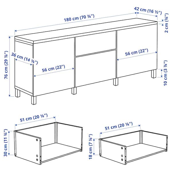 BESTÅ - Storage combination with drawers, white/Lappviken/Stubbarp white, 180x42x76 cm - best price from Maltashopper.com 79424341