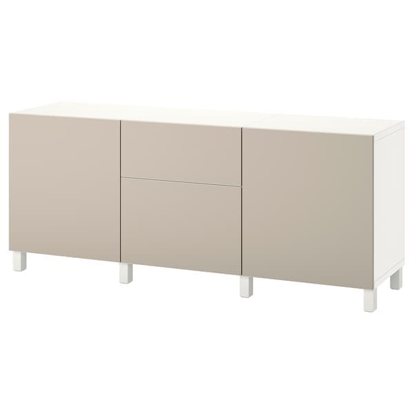 BESTÅ - Storage combination with drawers, white Lappviken/Stubbarp/light grey/beige, 180x42x74 cm - best price from Maltashopper.com 09424325