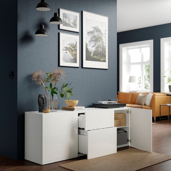 Ikea BESTÅ - Storage combination with drawers, white/Selsviken high-gloss/white, 180x42x65 cm