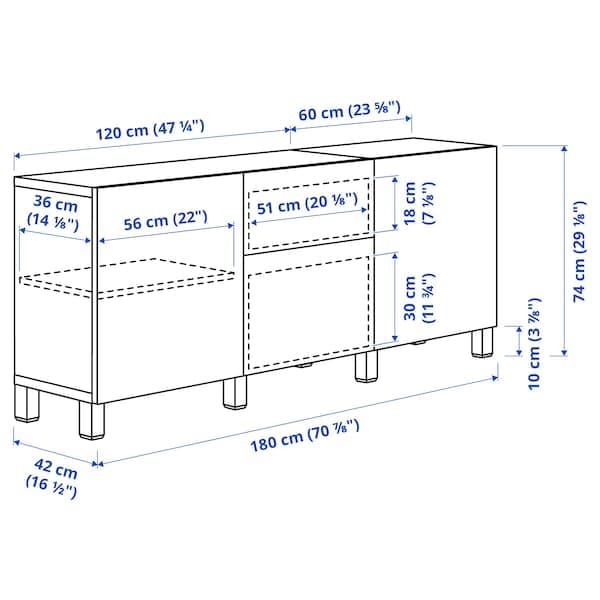 BESTÅ - Storage combination with drawers, white Selsviken/Stubbarp/light grey-blue clear glass, 180x42x74 cm - best price from Maltashopper.com 19440283