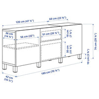 BESTÅ - Storage combination with drawers, white Selsviken/Stubbarp/light grey-blue clear glass, 180x42x74 cm - best price from Maltashopper.com 19440283