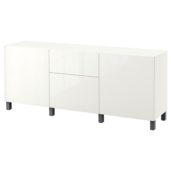 Ikea BESTÅ - Storage combination with drawers, white/Selsviken/Stubbarp dark grey, 180x42x74 cm